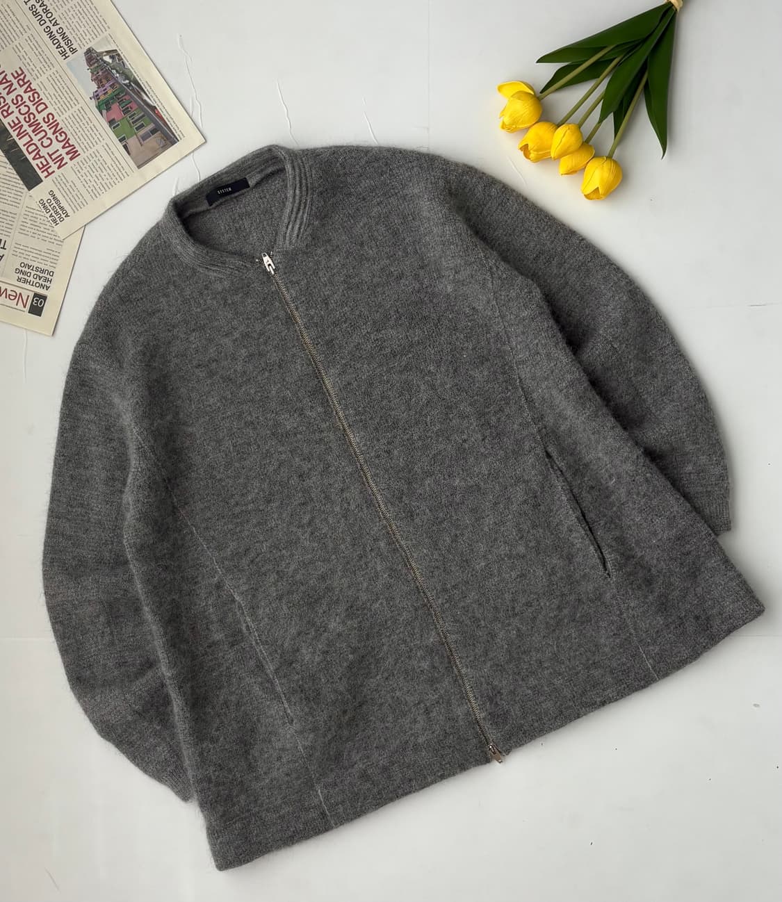 System 시스템 그레이 울 집업 투웨이 가디건 상품이미지1