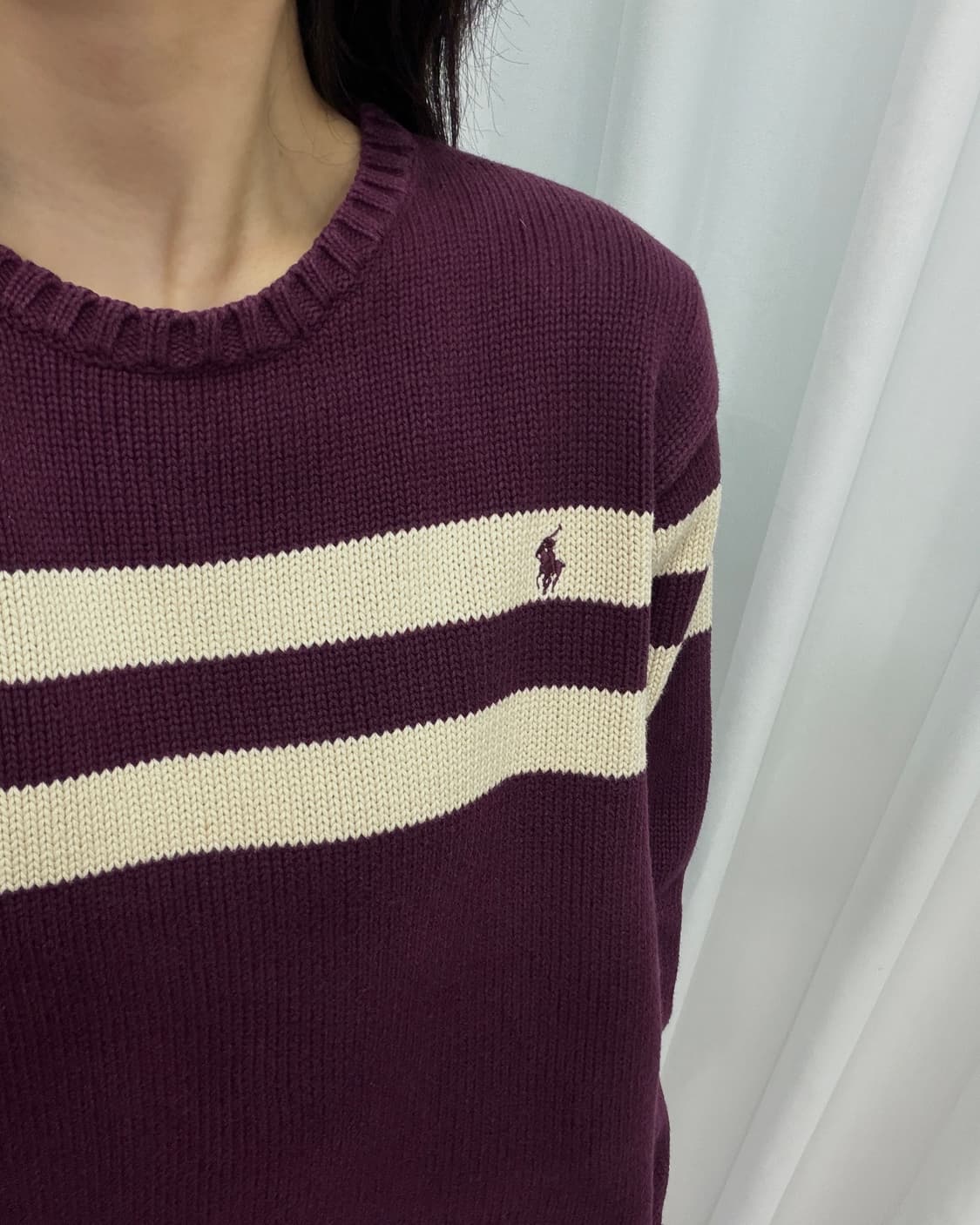 [L]폴로 랄프로렌 버건디 스트라이프 코튼 니트 상품이미지2