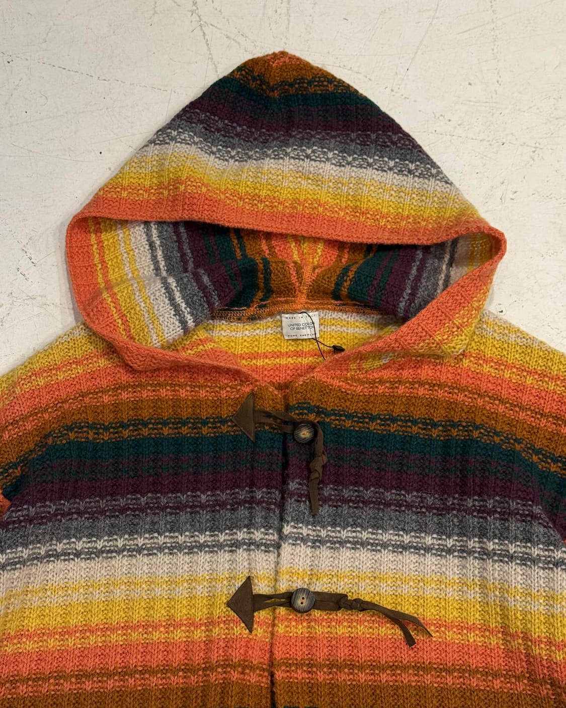 베네통 유나이티드 배색 니트 후드 롱 자켓 상품이미지2