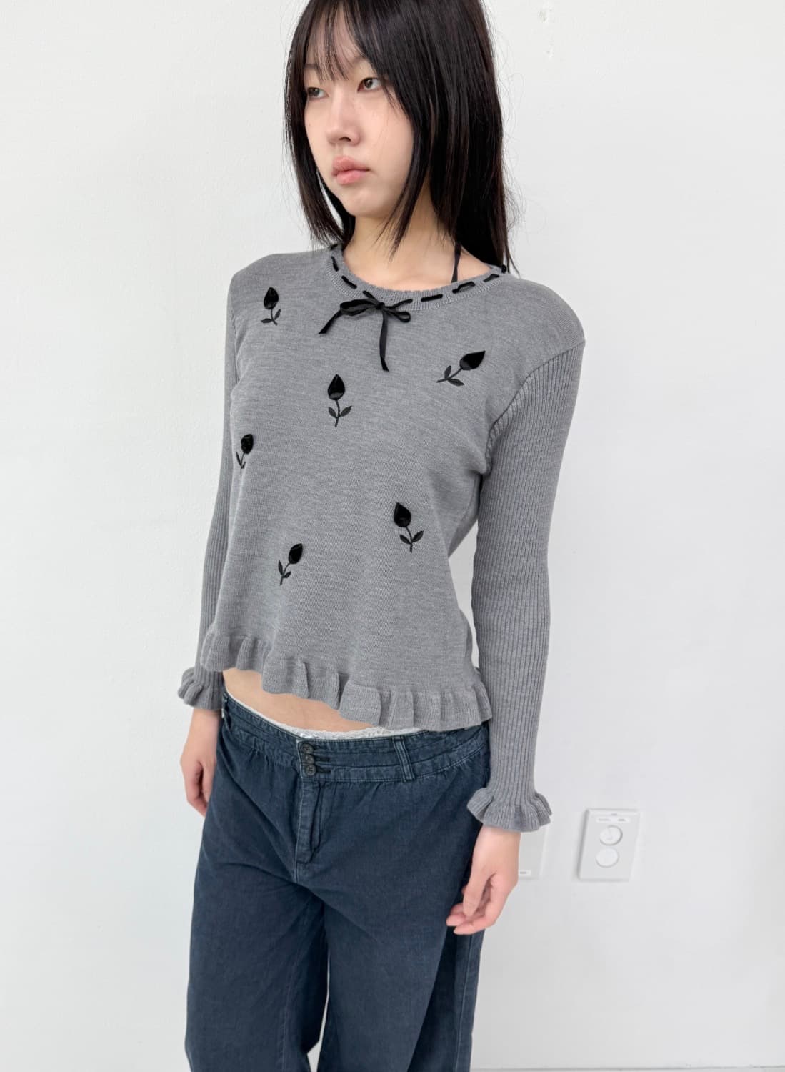 Vintage Rose frill wool knit top 상품이미지3