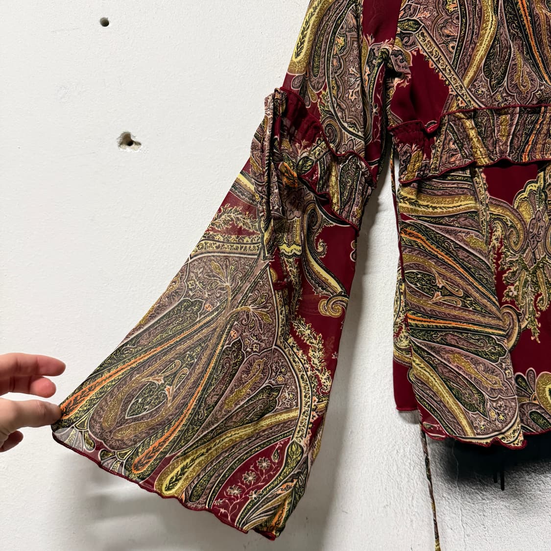 VTG 빈티지 셔링 러플 페이즐리 퍼프 슬리브 크롭 블라우스 탑 상품이미지4