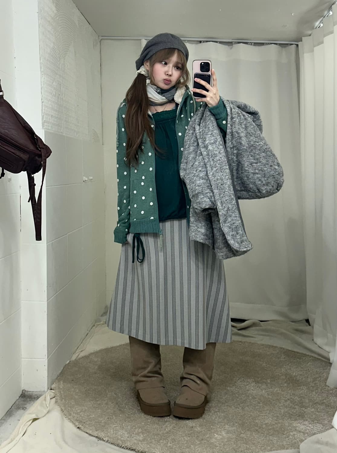 데일리 도트 하구미 니혼진 코트 코디세트 상품이미지1