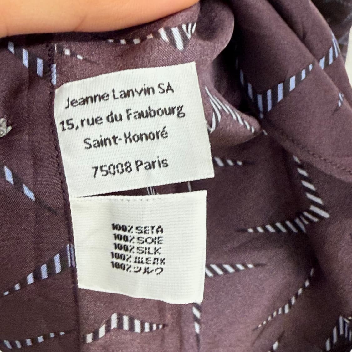 한섬 랑방 기하학 패턴 딥퍼플 실크 셔츠 (39) 상품이미지4