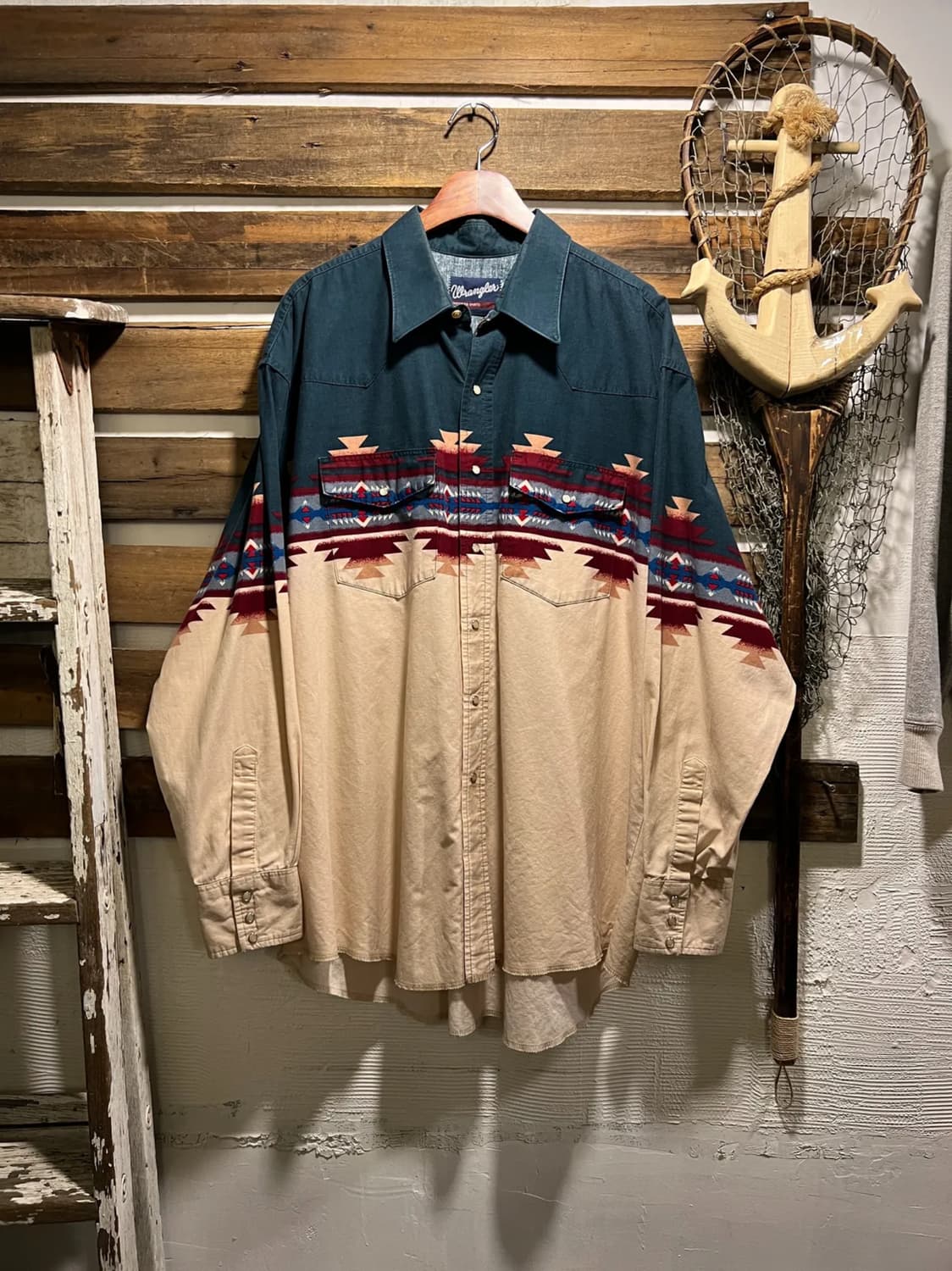 [2XL]90's 랭글러 USA 나바호 패턴 버튼다운 웨스턴 셔츠 상품이미지1