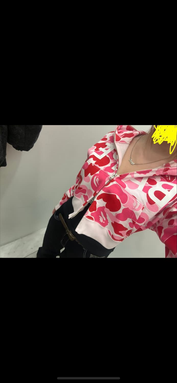 베이프 ABC카모 핑크 크롭 후드집업 상품이미지1