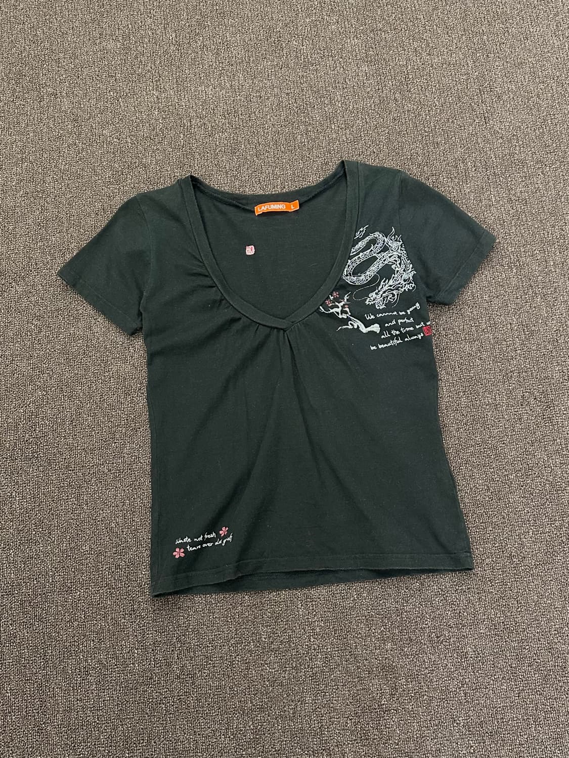 L)Japanese vintage 여성 v넥 드래곤 그래픽 반팔 상품이미지1
