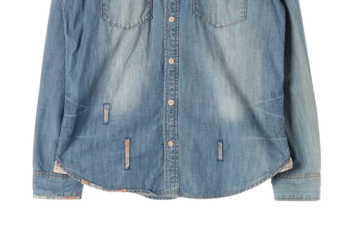 써스데이아일랜드 빈티지 디스트로이드 데님 셔츠 XL 상품이미지4