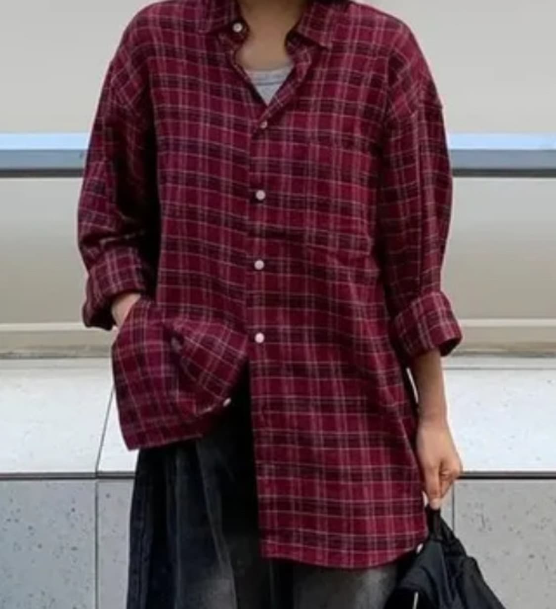 빈티지 체크 남방 오버핏 셔츠 버건디 상품이미지1