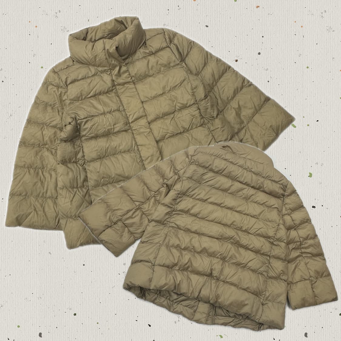 재팬 유니클로 베이지 사와코 케이프st 경량패딩 7부 러블리 다운 히피 상품이미지1