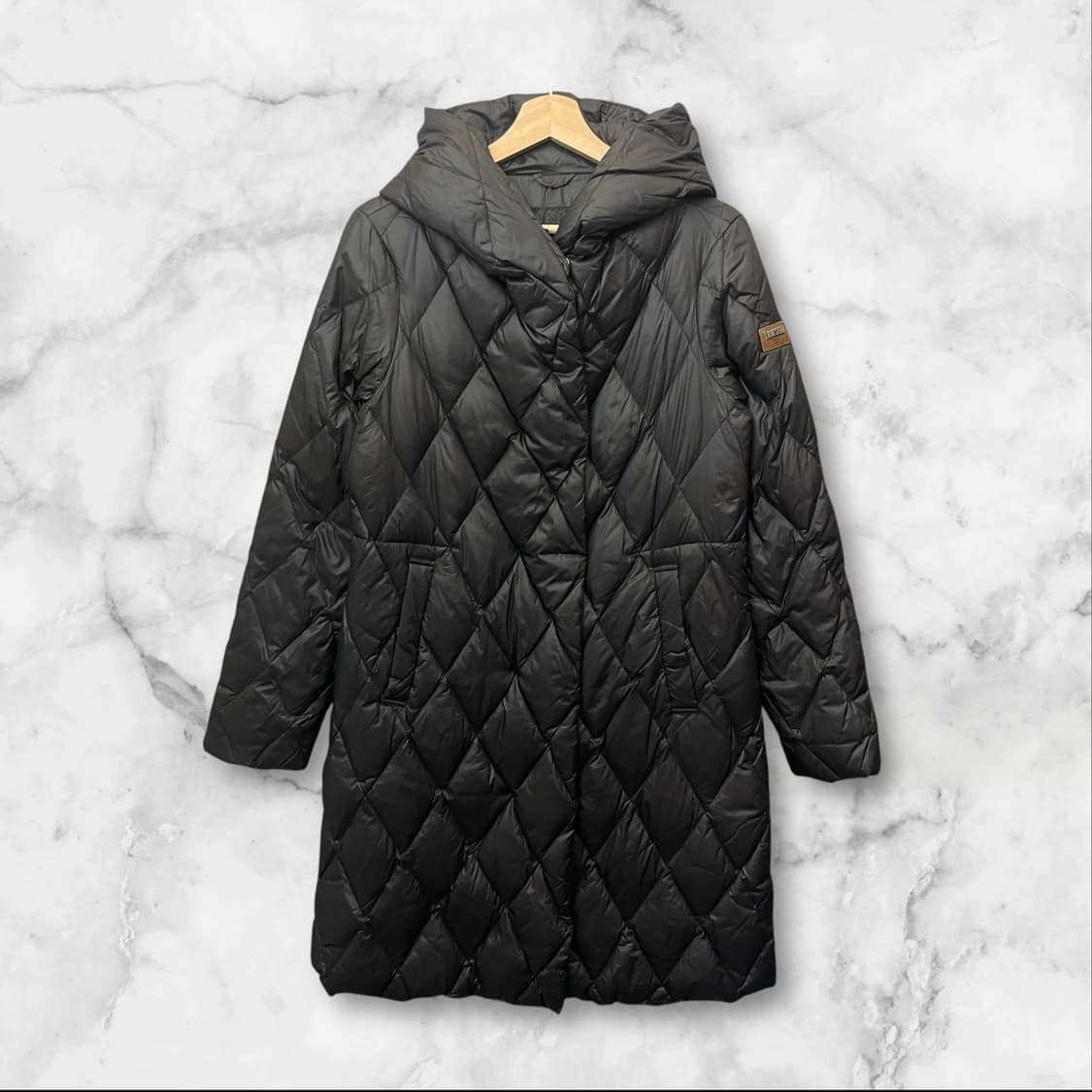 디젤 블랙 허리조임 후드 롱 패딩 자켓 상품이미지1