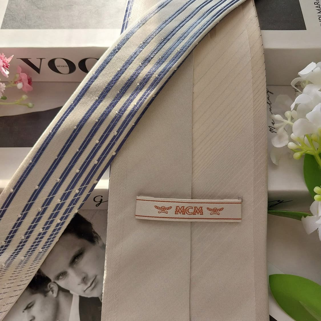 엠씨엠 실크 화이트 스트라이프 넥타이 9.5cm A+등급 K2021 상품이미지5