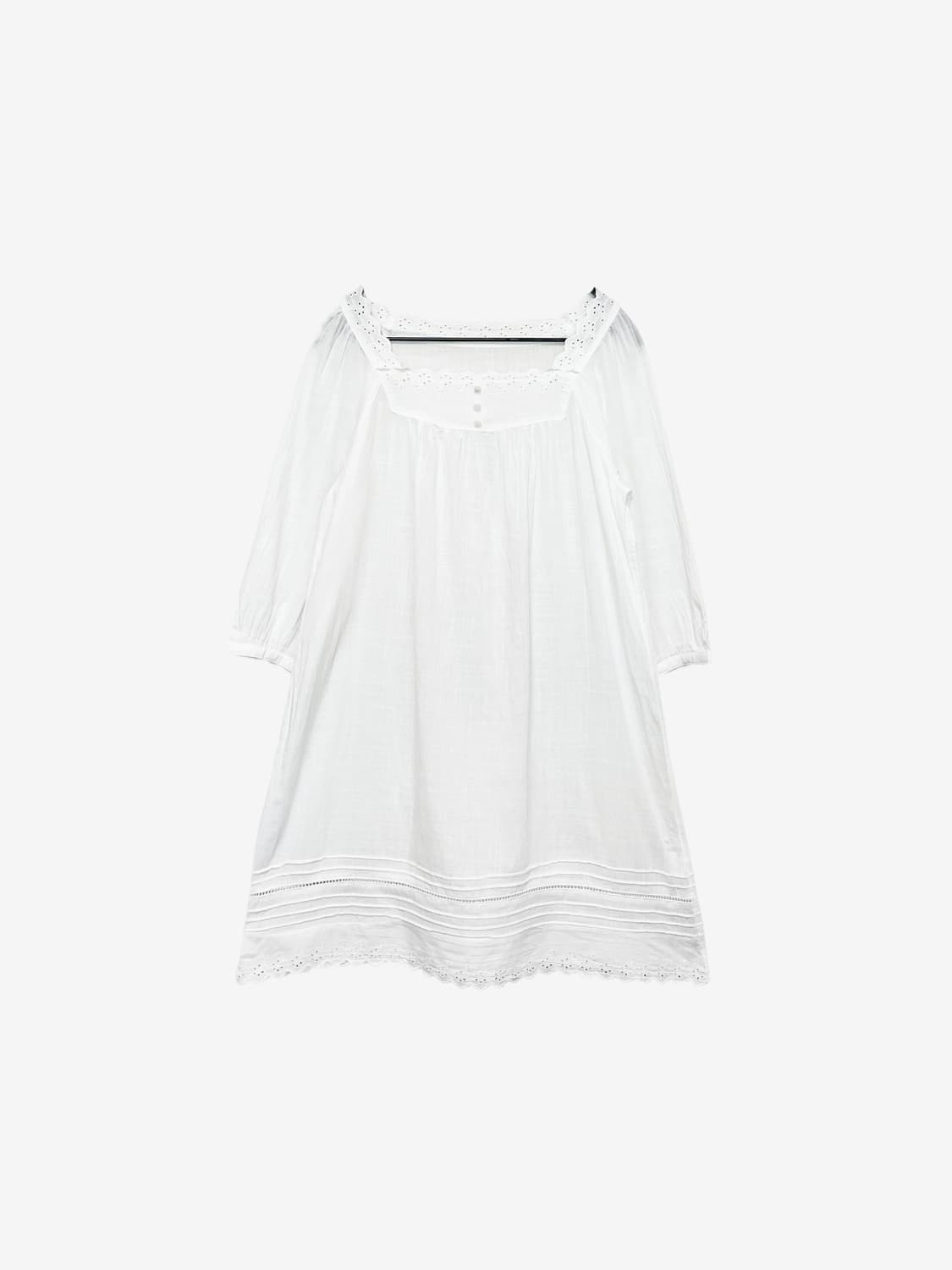 Square Neck Cotton Lace Blouse - White 상품이미지5