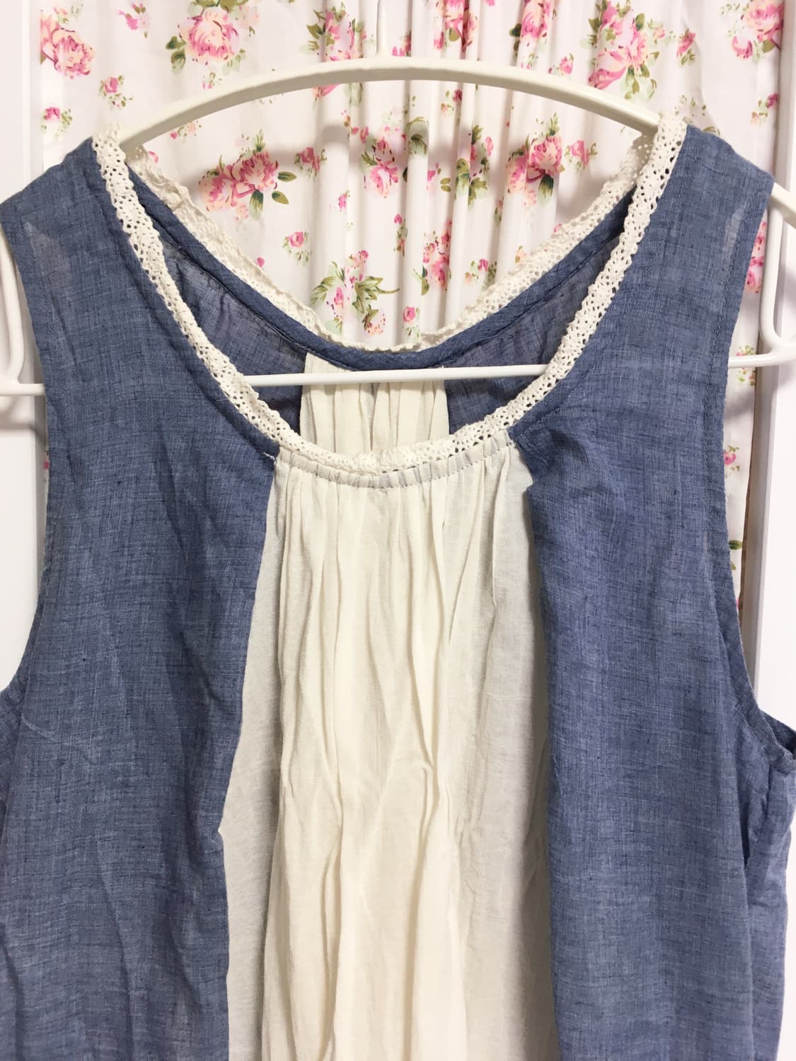 빈티지 블루 바선생깔 슬리브리스 상품이미지2