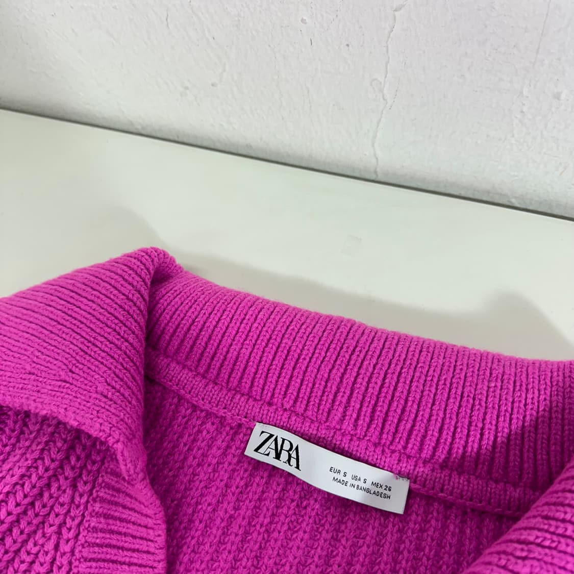 우먼M-L 자라 분홍 브이넥 크롭 카라니트 상품이미지3