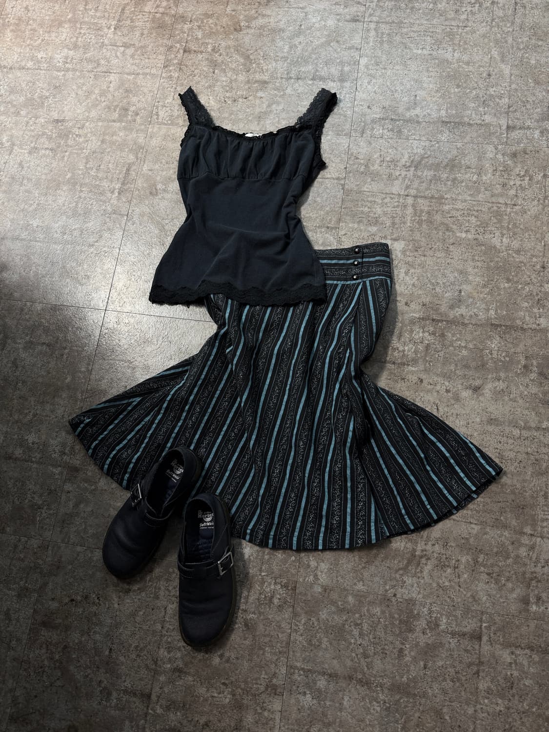 레이스 슬리브리스 버튼 스트라이프 스커트 2pcs SET 상품이미지1