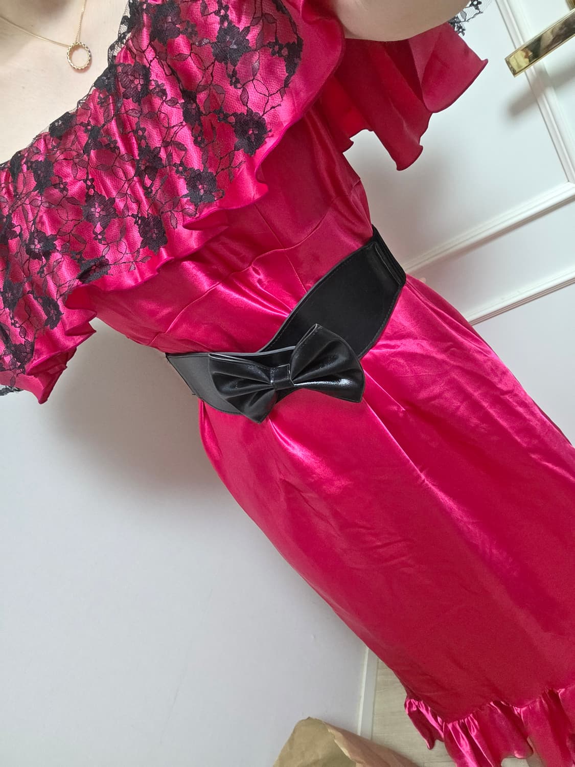 일본빈티지)오프숄더 레이스 새팅 캉캉 롱드레스 갸루파티댄스연주회시상식섹시 상품이미지4