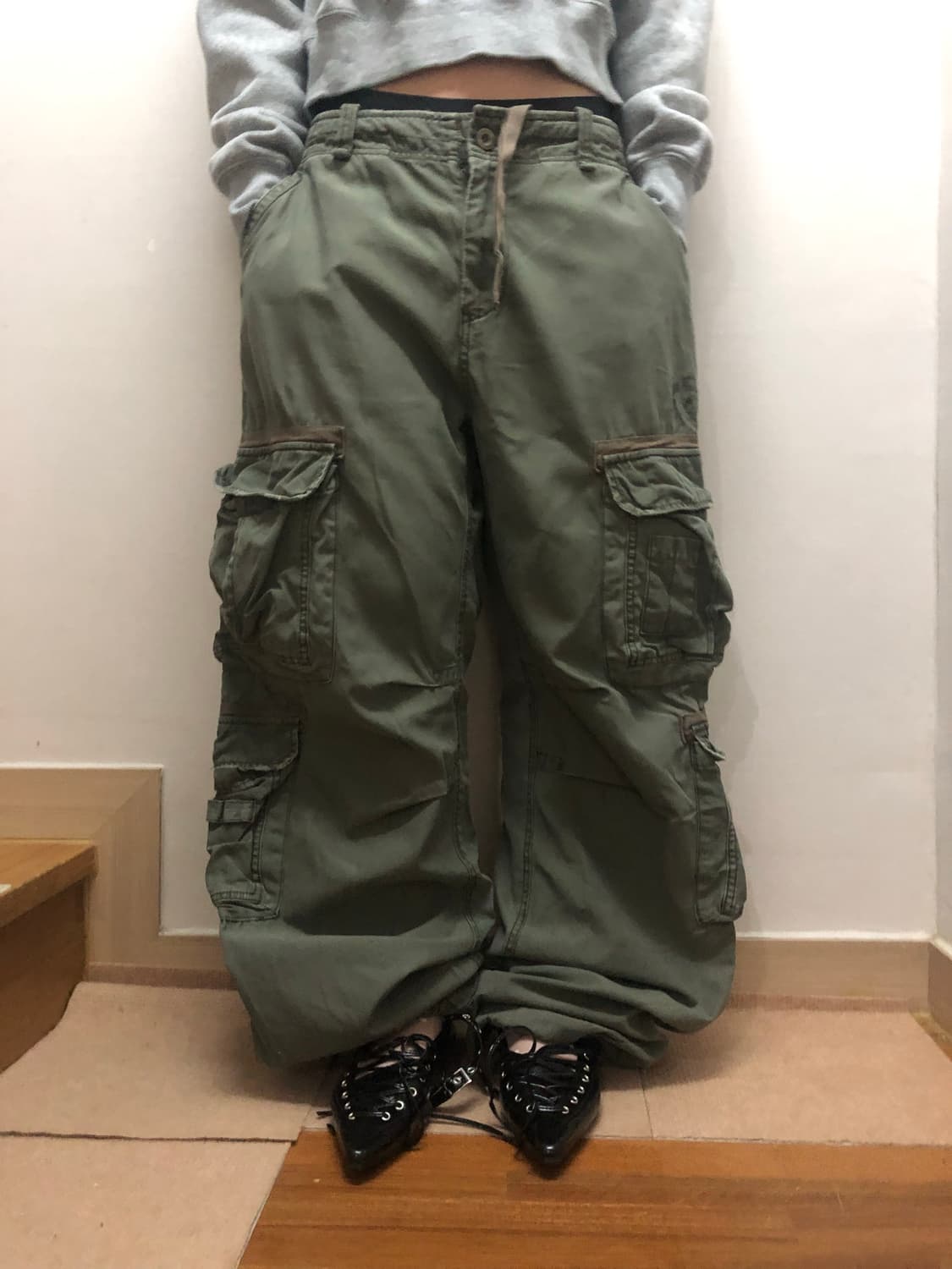 빈티지 카키 카고 팬츠 상품이미지1