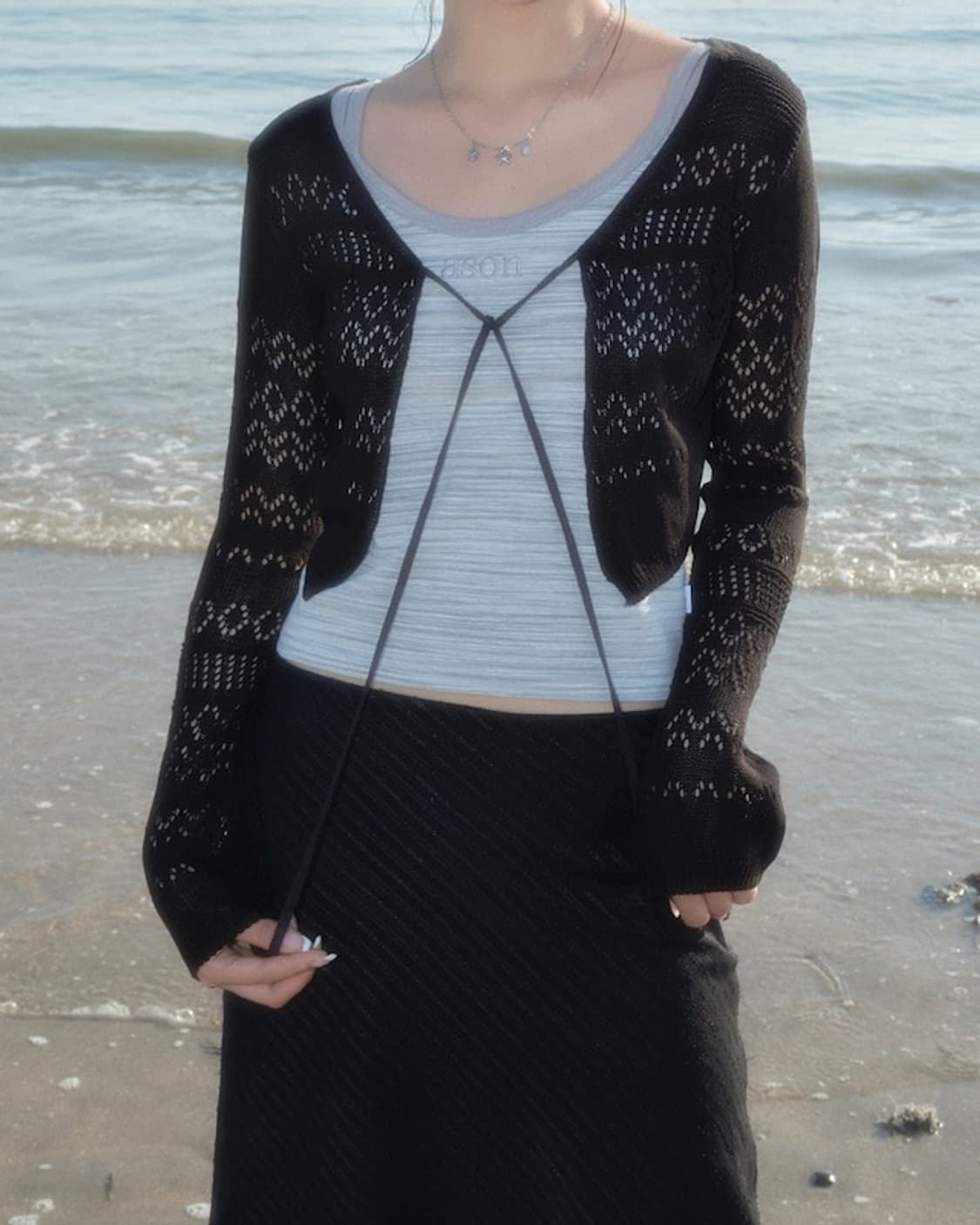 애즈온 헤이비 볼레로 가디건 블랙 상품이미지1