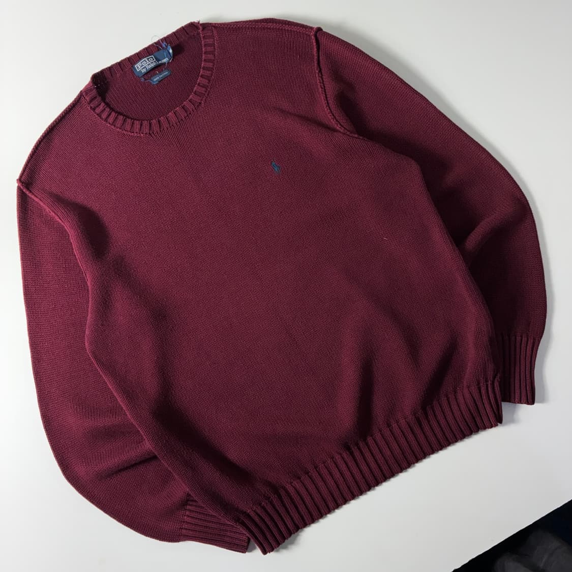 Polo  폴로 랄프로렌 자수 코튼 버건디 라운드 니트  상품이미지2