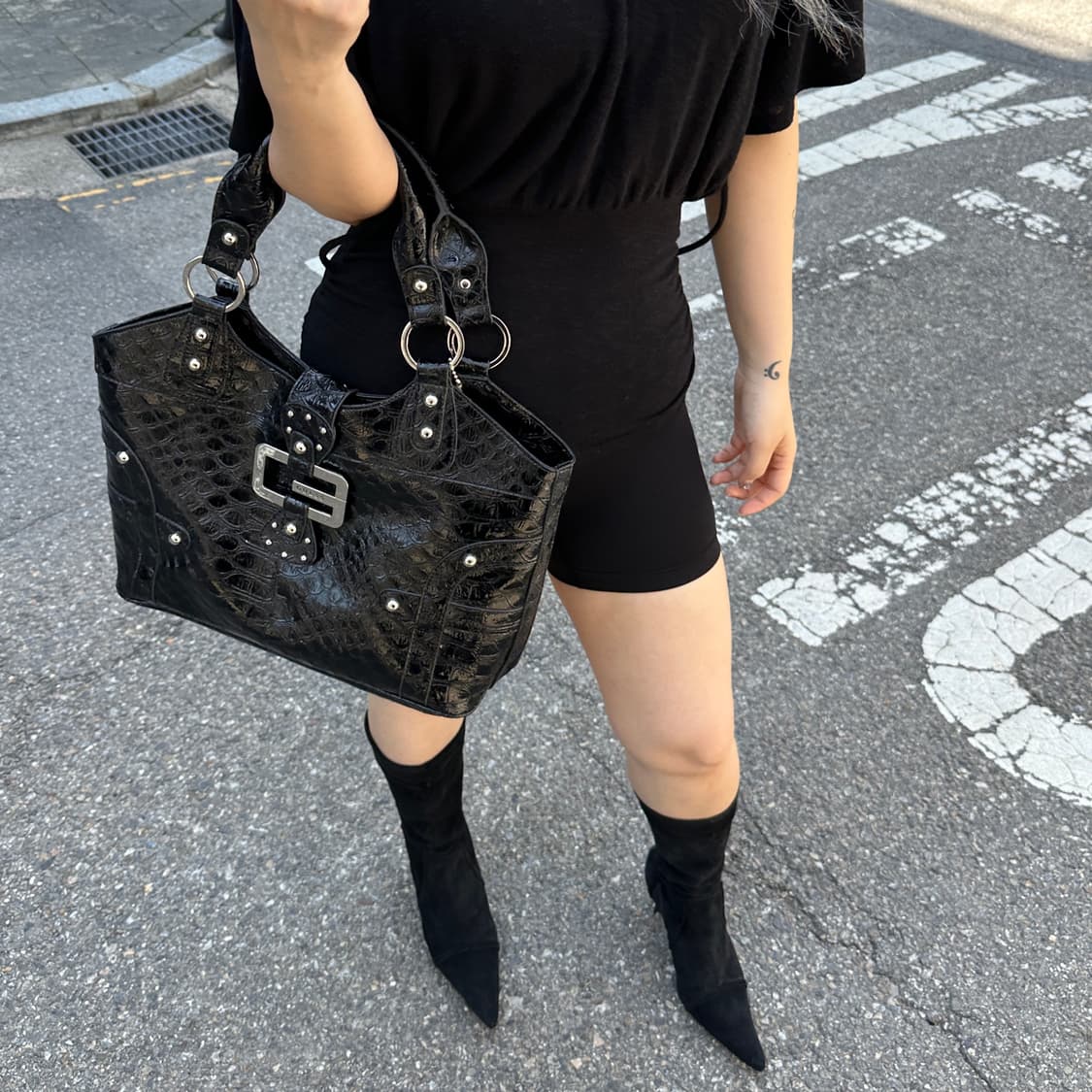 00s 빈티지 게스 악어무늬 빅 숄더백 상품이미지2