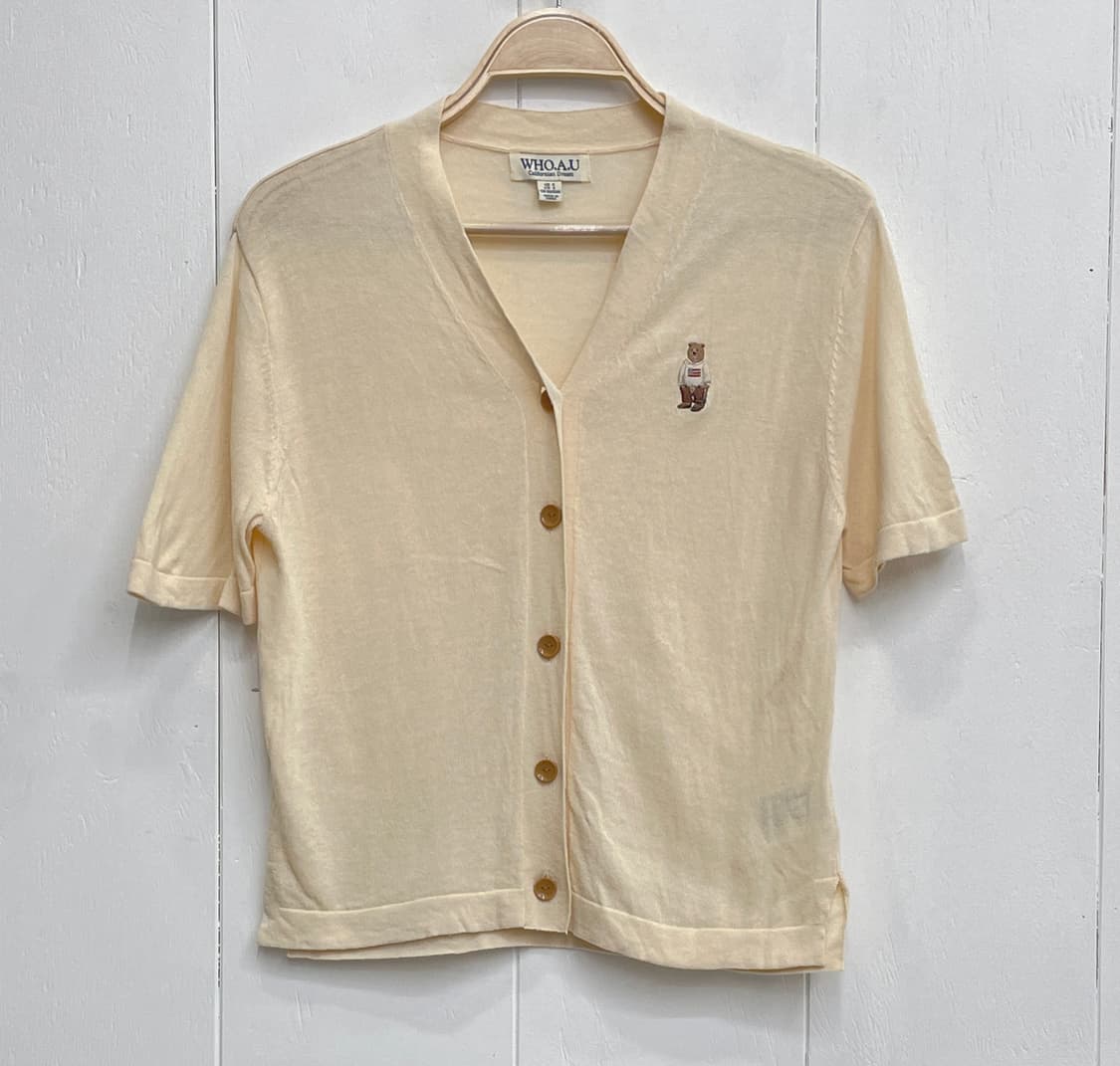 후아유 스티브 곰돌이 자수 반팔 가디건 상품이미지2