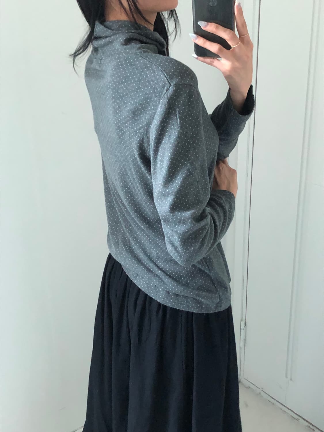 일본빈티지 진그레이 도트 터틀넥 상품이미지2