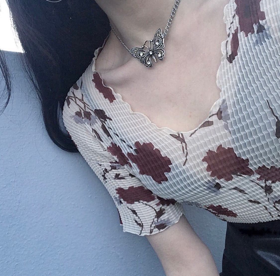 [made in italy] 꽃무늬 플리츠 쉬폰 티셔츠 상품이미지7