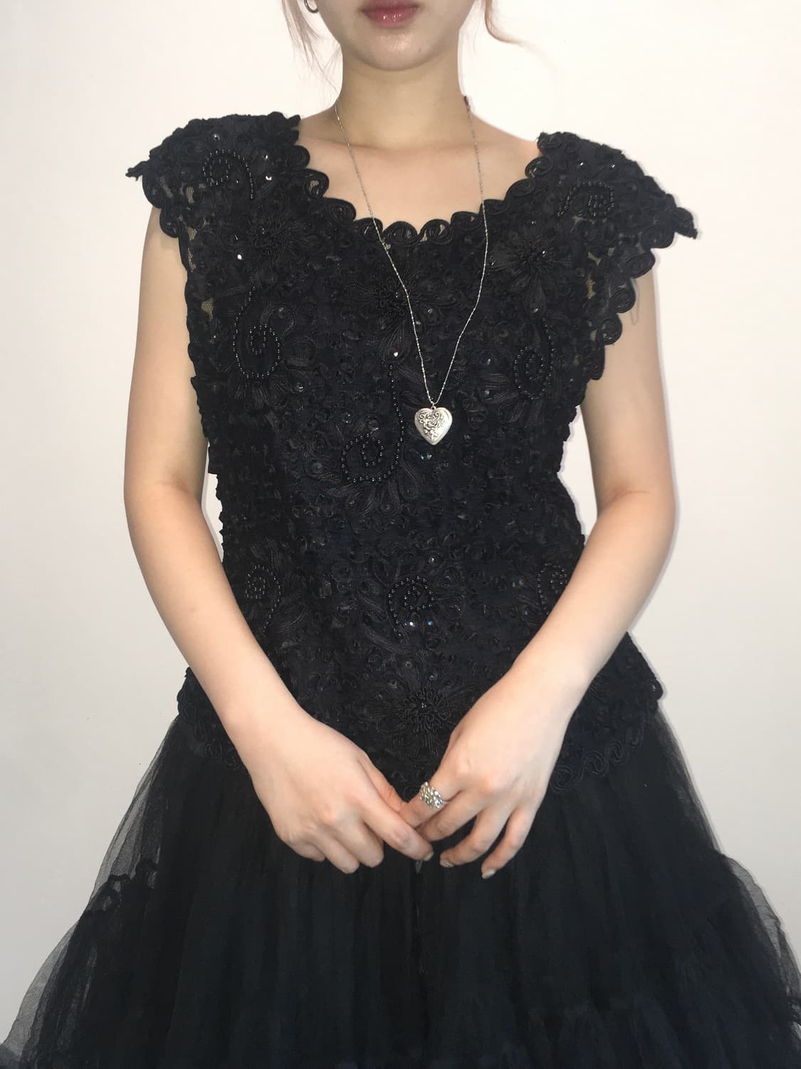 Jpn vintage Black lace beads blouse 상품이미지5