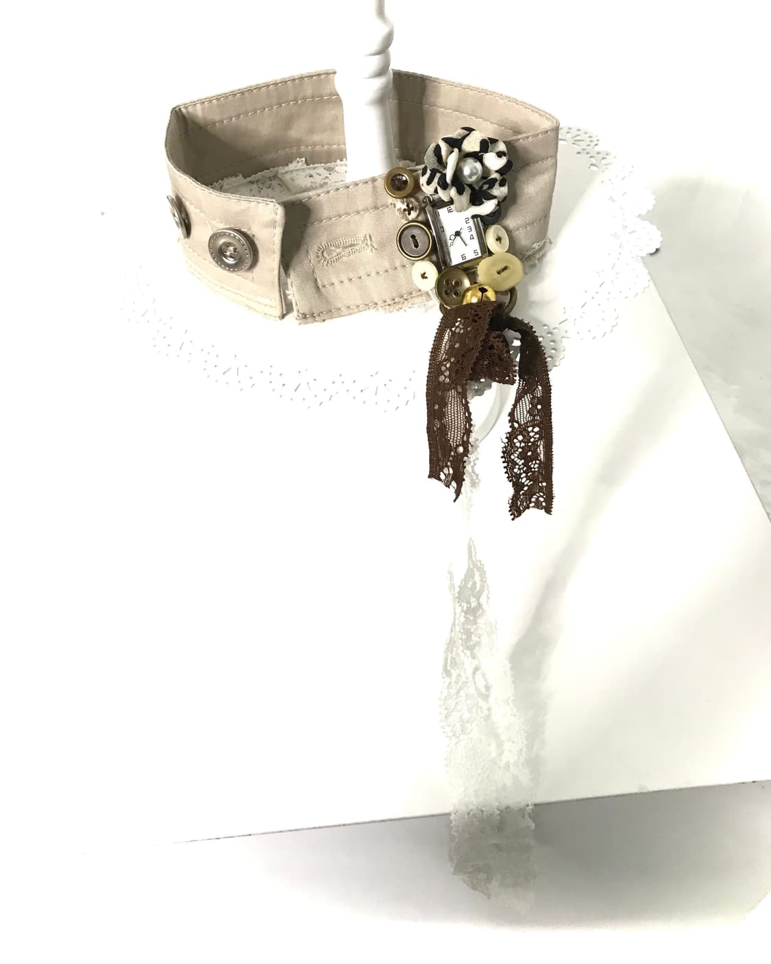 Custom🐾)Beige clock lace cotton choker 상품이미지2