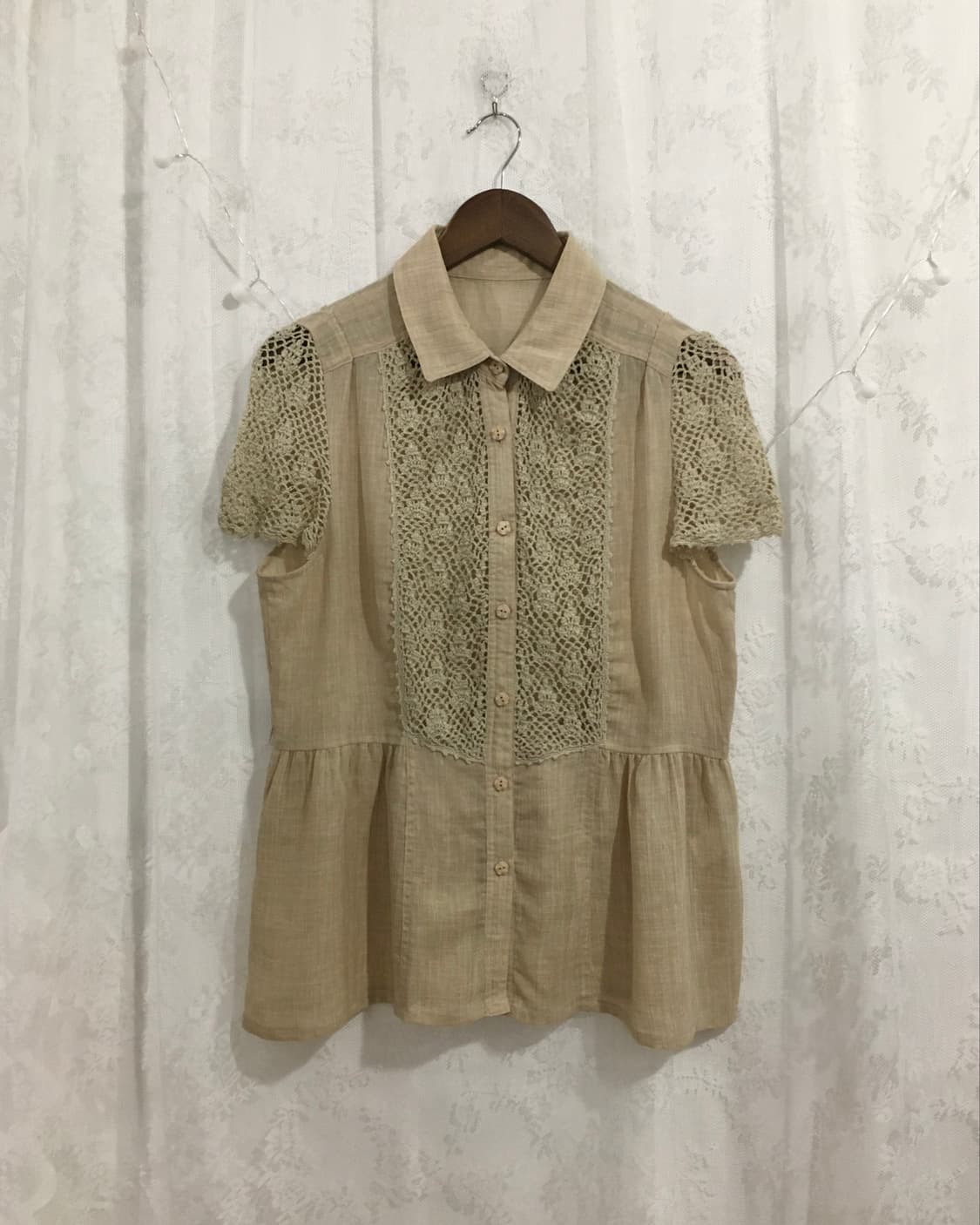 JPN beige triacetate blend crochet top 상품이미지4