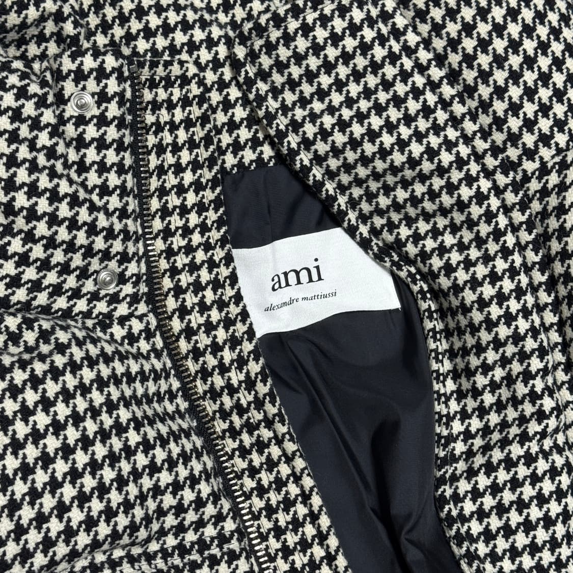 AMI 아미 울 하운드투스 체크 후드 패딩 M 상품이미지3