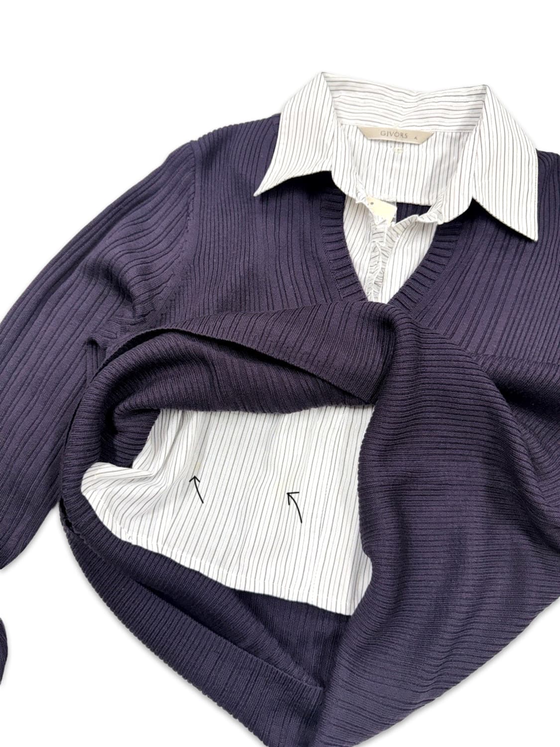 빈티지 퍼플 셔츠 레이어드 니트 상품이미지3