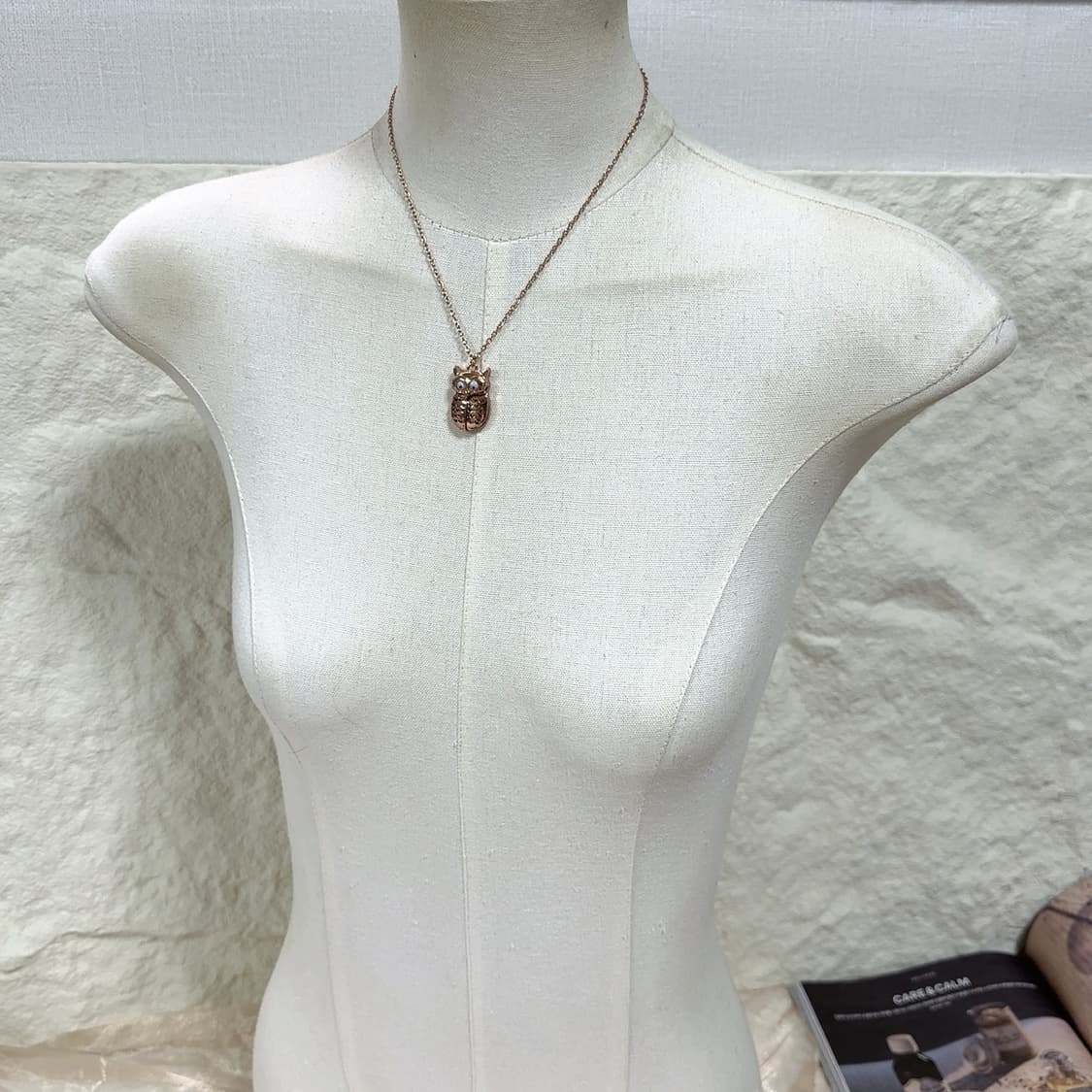 빈티지 로즈골드톤 부엉이 목걸이 상품이미지1