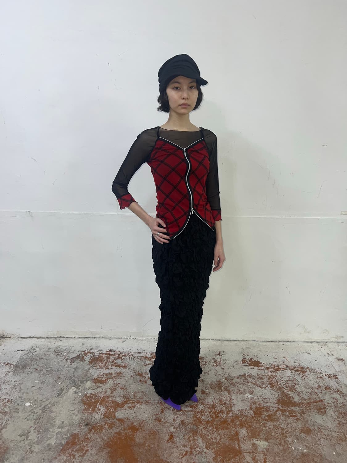 [Japan Vintage] 아방가르드 블랙 풀 셔링 텍스처 스커트 상품이미지2