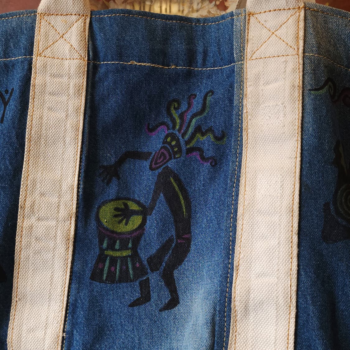 핸드 드로잉 빅토트 캔버스 데님 토트백 빈티지 더플백 리메이크 아프리카 상품이미지2