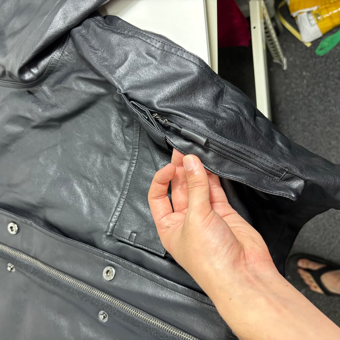 M-L 커스텀어클락 블랙 오버핏 페이크레더 가죽자켓 상품이미지4