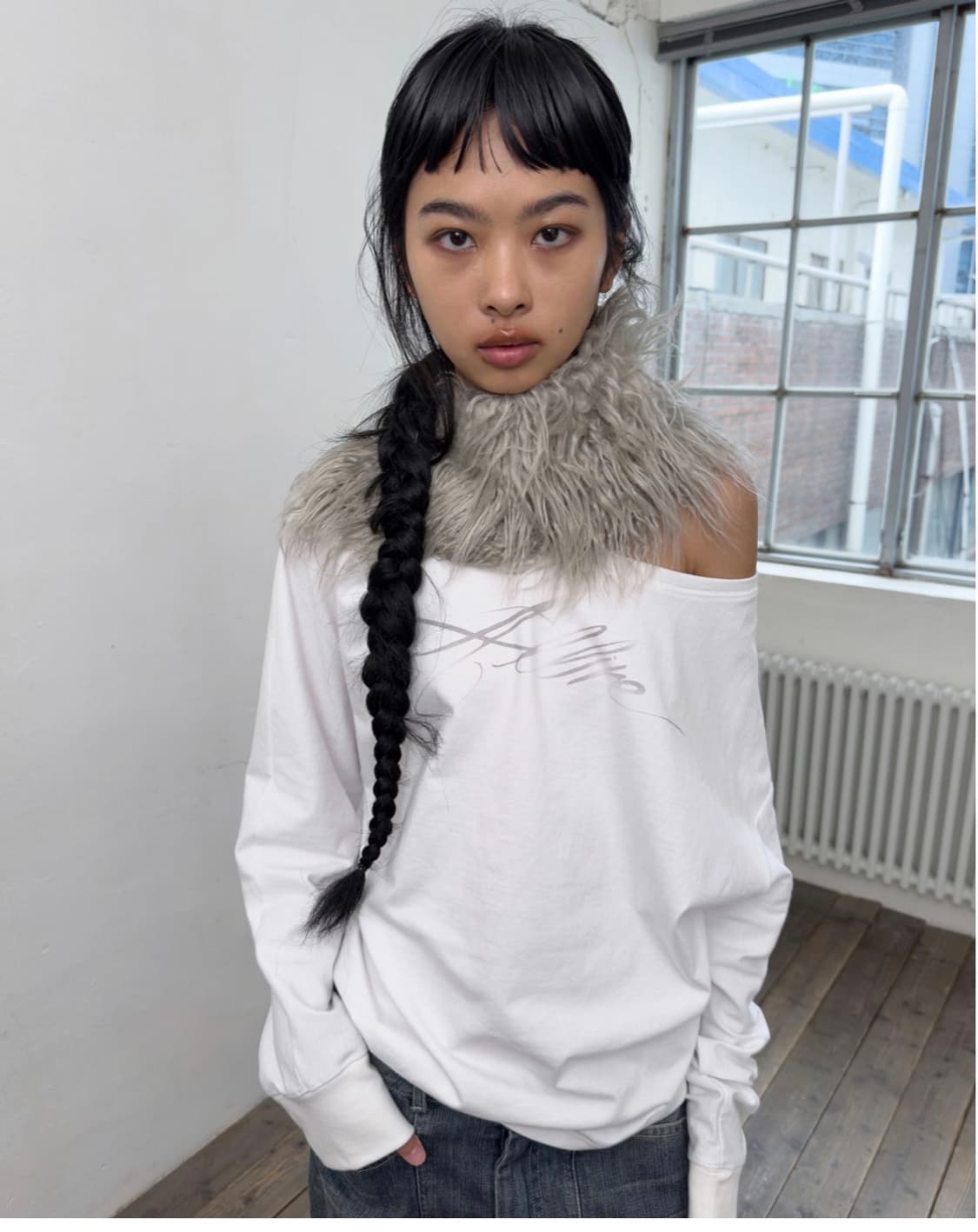 포르테나 원숄더 롱슬리브 티셔츠 아이보리 상품이미지2