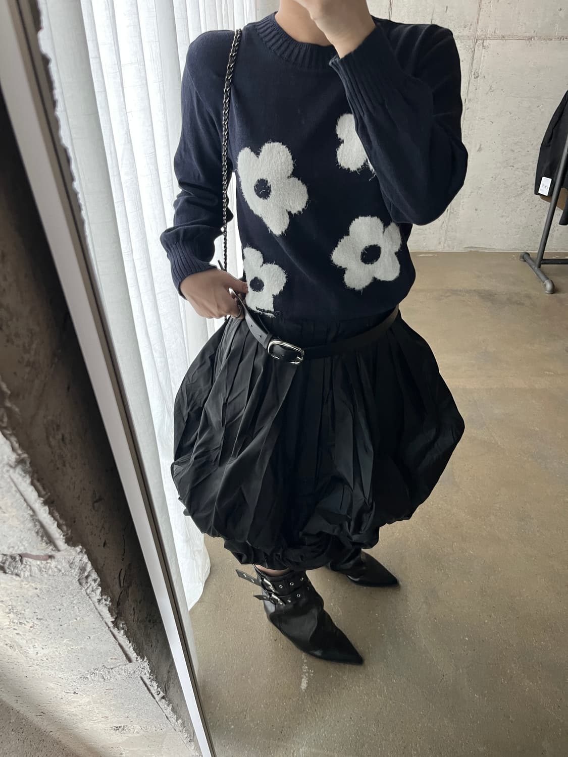 90s Courreges 꾸레쥬 플로럴 롱슬리브 니트 네이비 상품이미지7