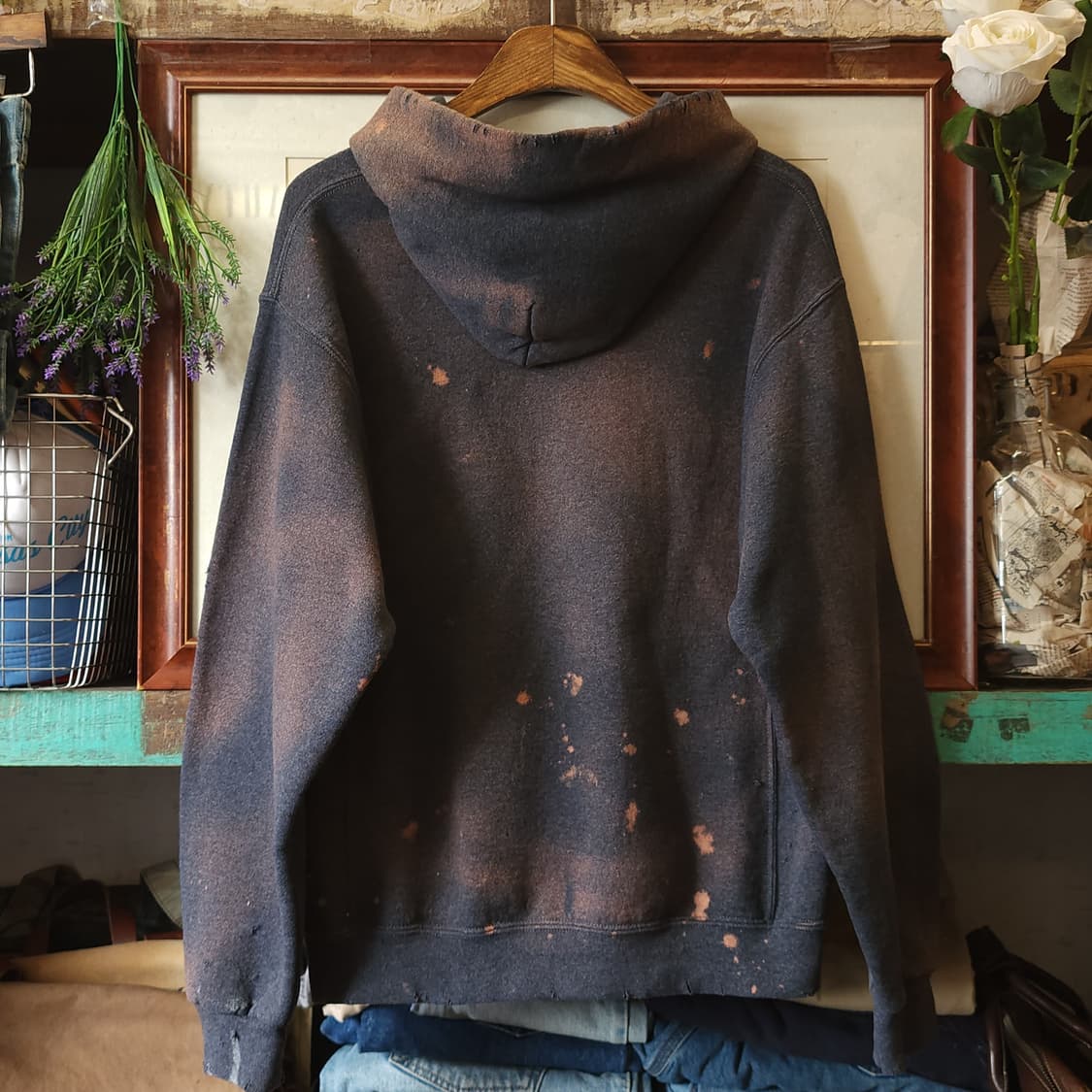 90s 러셀 후드 빈티지 스웻셔츠 썬페이딩 그레이 m 상품이미지3