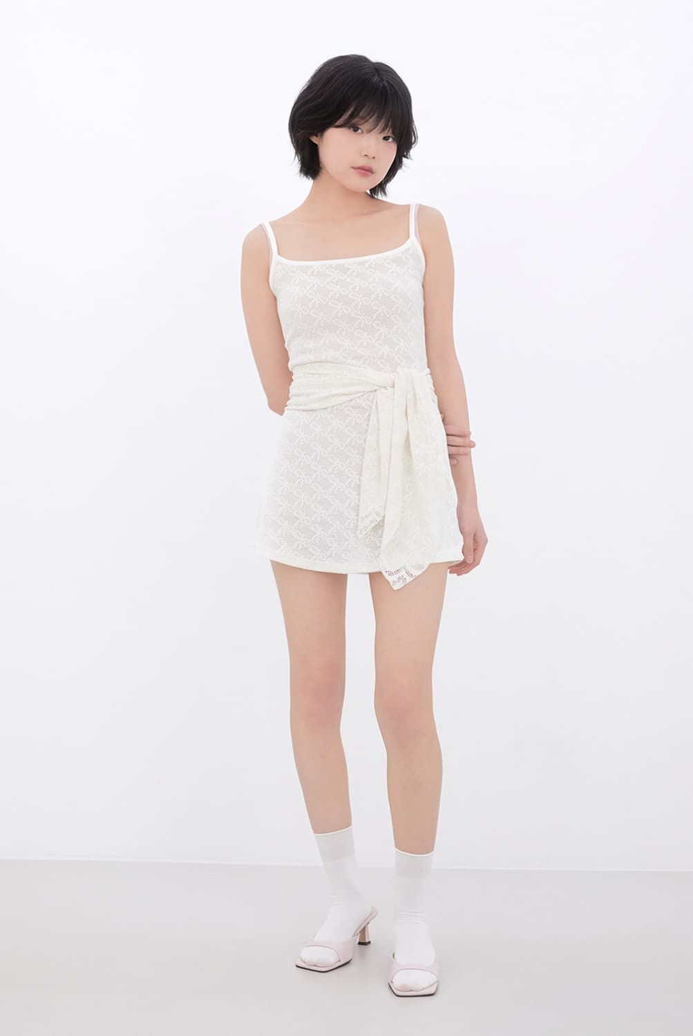 이너뮤지엄 Ribbon Sheer Scarf mini dress (크림) 상품이미지2
