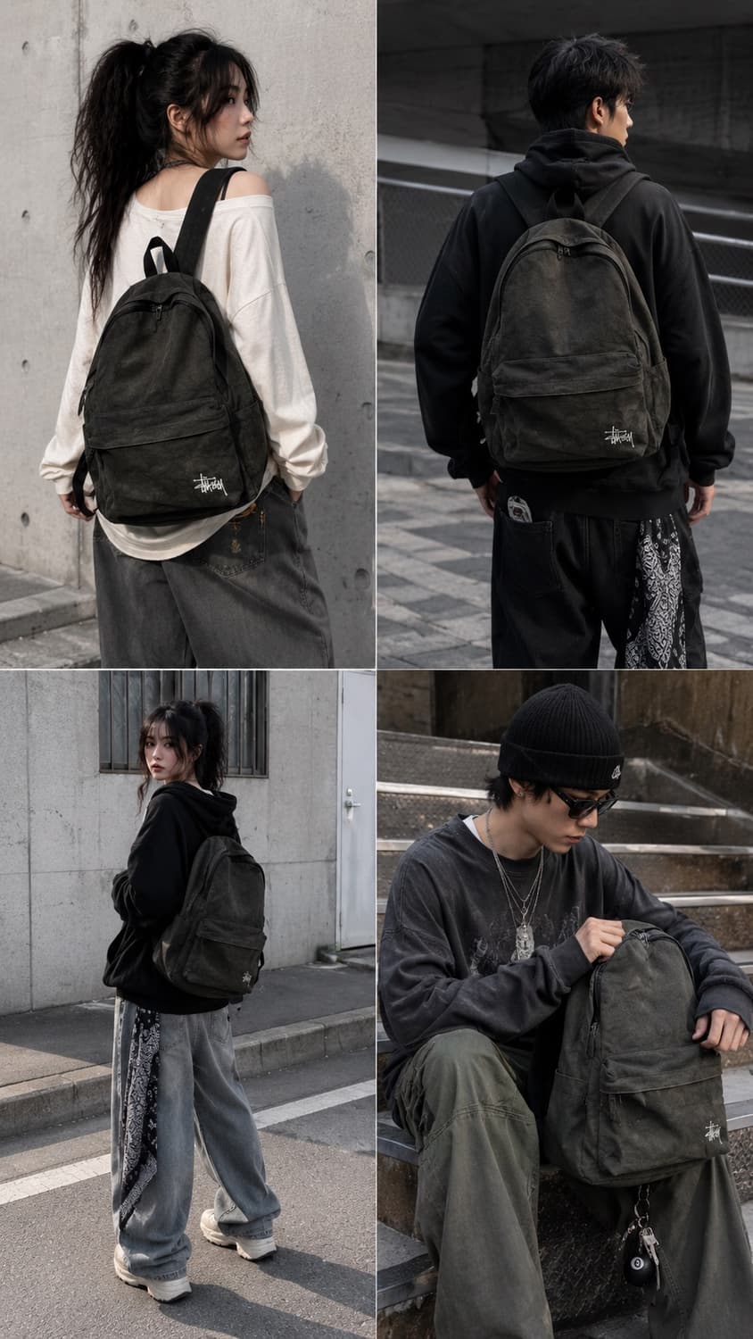 Stussy 스투시 워시드 캔버스 미니 숄더백 블랙 & 백팩 블랙 세트 상품이미지3