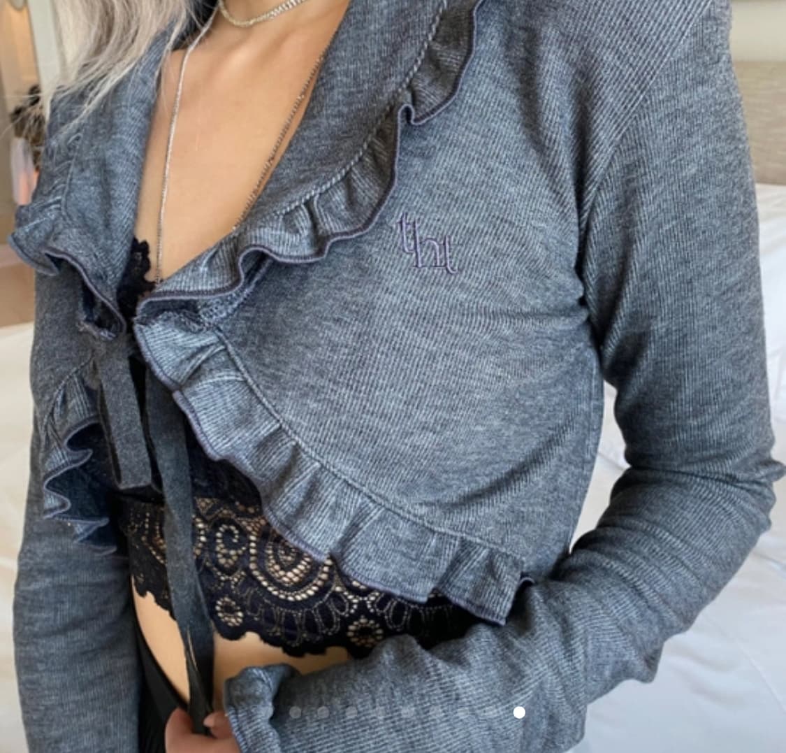 쓰리타임즈 프릴 가디건 볼레로 핑크 상품이미지5