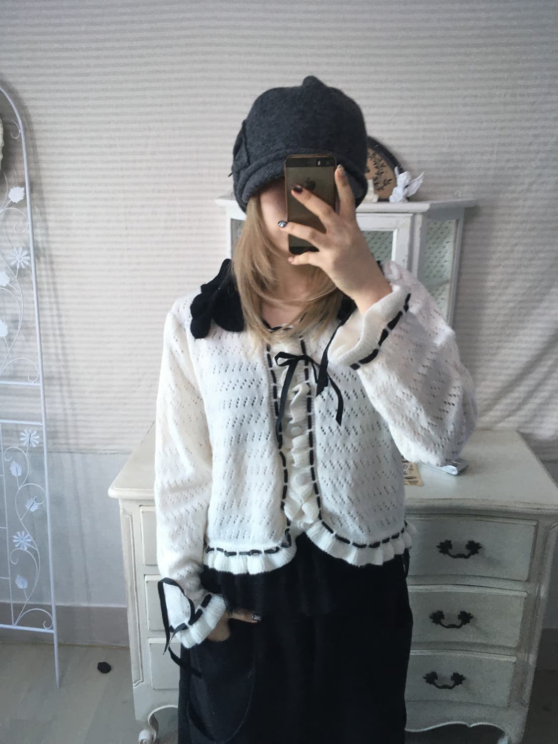 일본빈티지 고스로리 프릴 아이렛 니트 가디건 상품이미지1