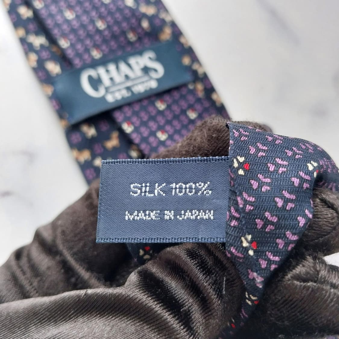챕스 실크 네이비 강아지 패턴 넥타이 7.5cm A+등급 K1762 상품이미지10