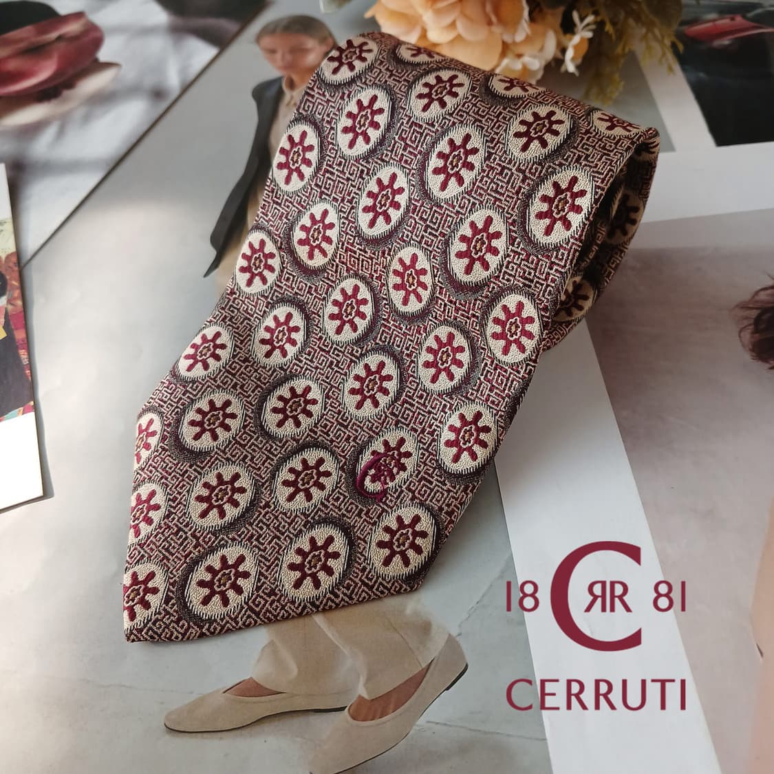 세루티 실크 버건디 패턴 넥타이 9.7cm A+등급 A19090
 상품이미지1