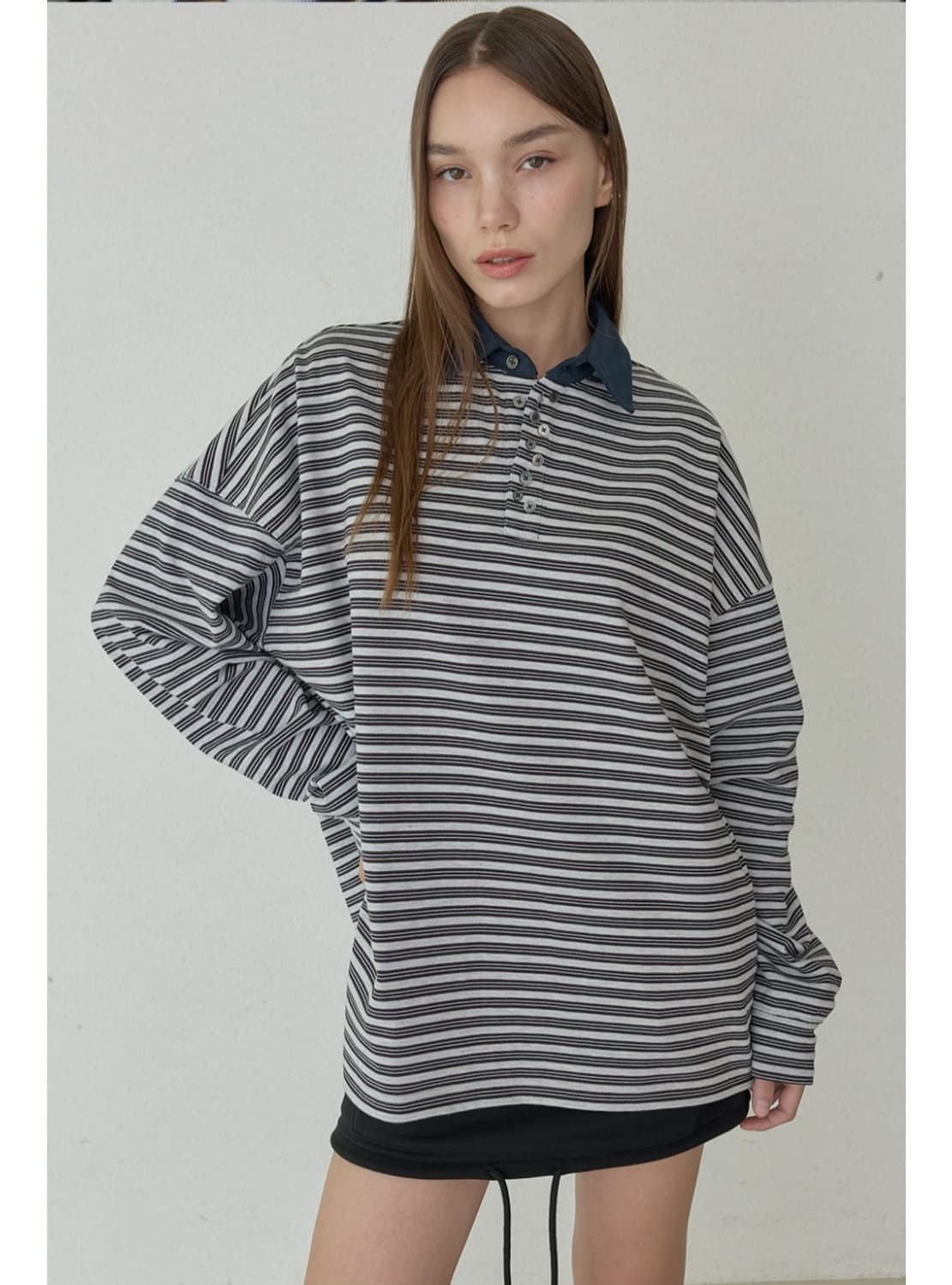 ORDES 오데스 헤일리 버튼 PK 티셔츠 (그레이) 미착용 상품이미지6