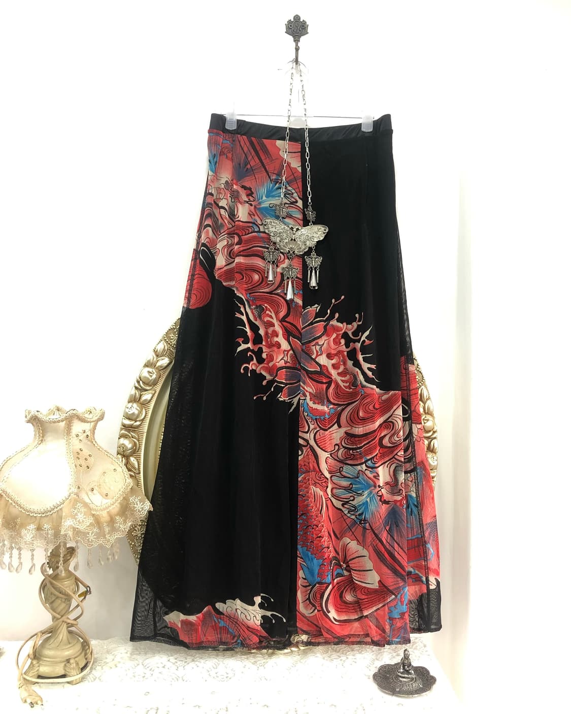 oriental red wave drawing long skirt 상품이미지1