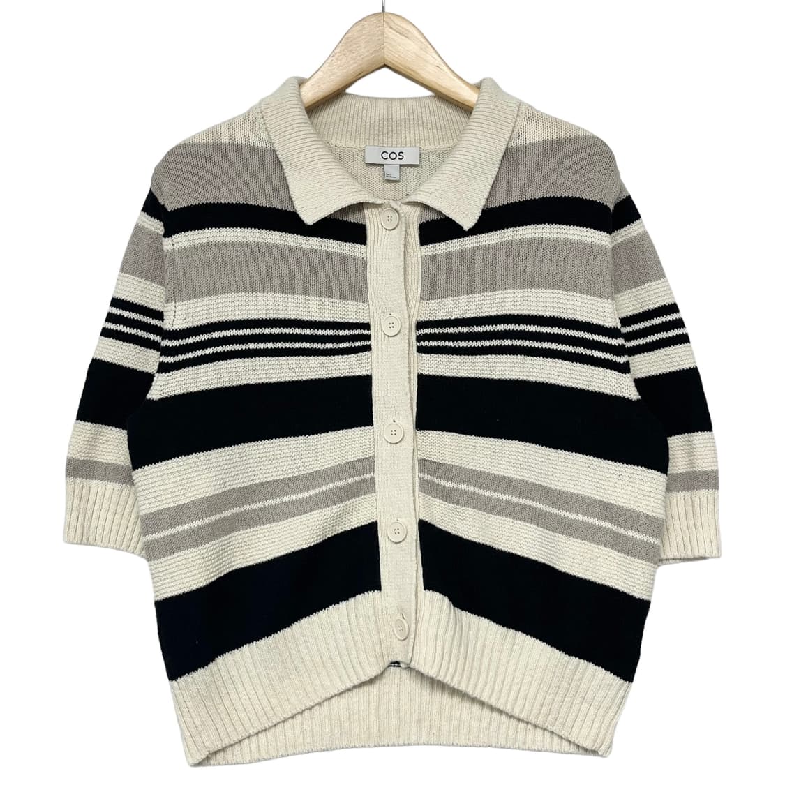COS 코스 숏 슬리브 스트라이프 반팔 가디건 크림 상품이미지2