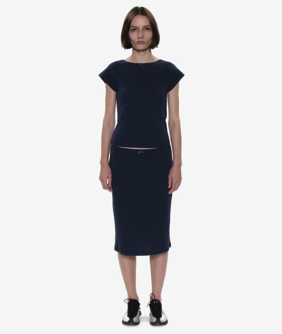 파르티멘토 우먼 레이스 트림 아일렛 셋업 M 네이비 상품이미지1