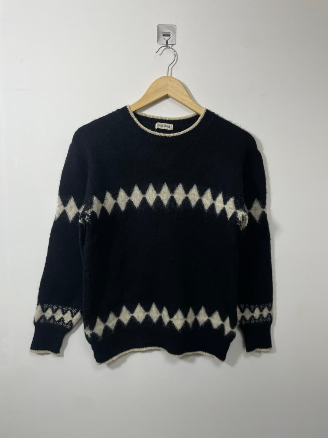 일본빈티지 아가일 패턴 울100% 니트 Free - K21 상품이미지1